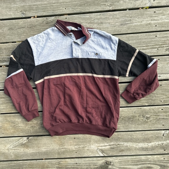 Men's Colorblock Polo Sweater - Gray, Black, and Brown - Picture 1 of 3